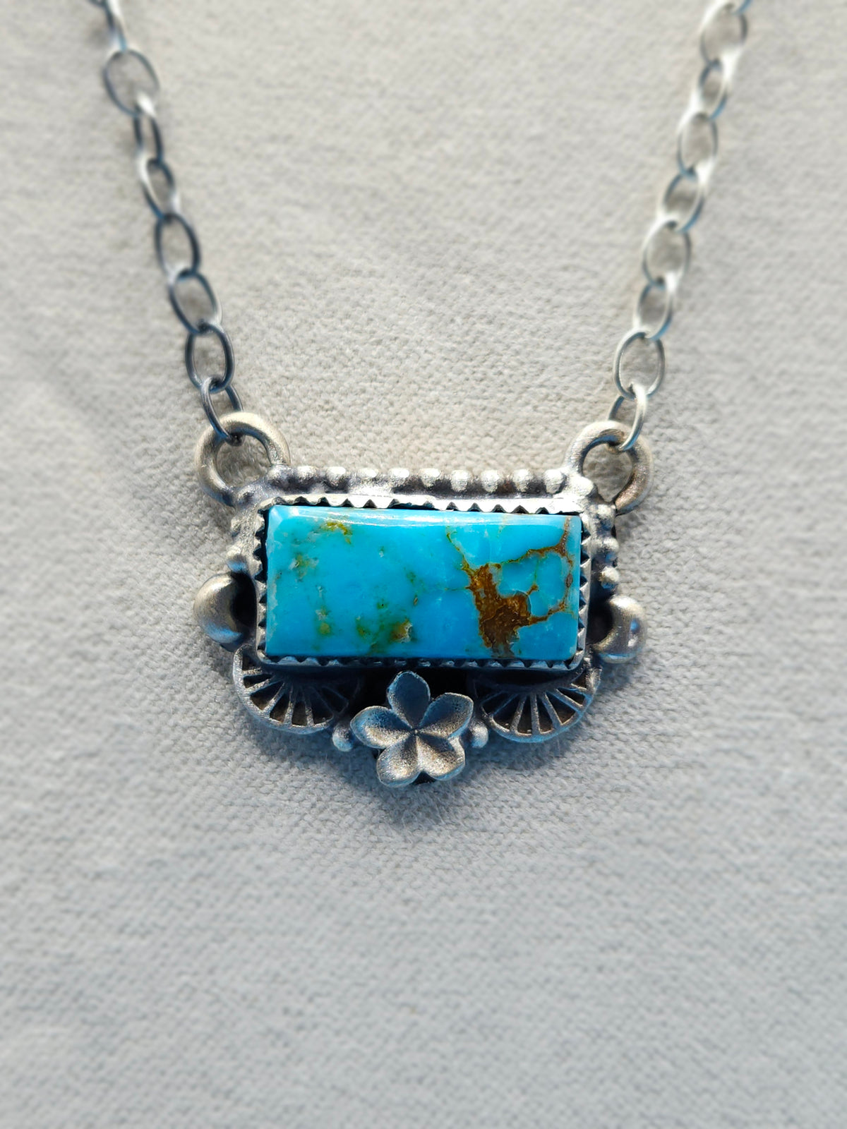 Small Kingman Turquoise Pendant on 18" silver paperclip chain