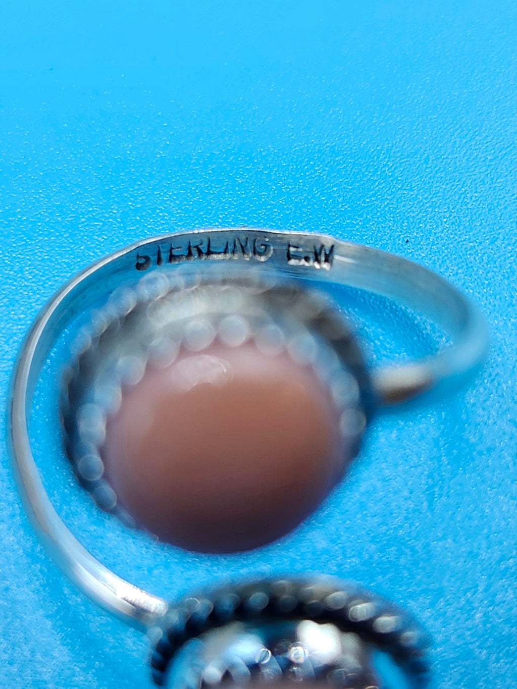 Native made Round Pink Conch 2 stone bypass ring