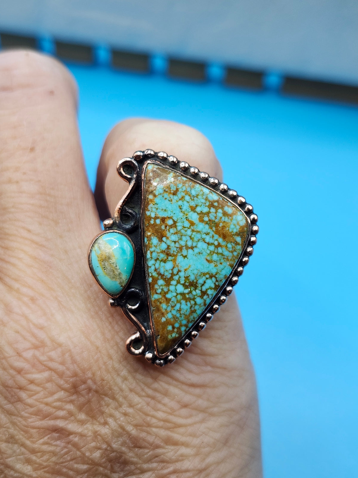 #8 Turquoise and Copper adjustable band ring.