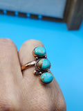 #8 Turquoise three stone ring set in copper with adjustable band.
